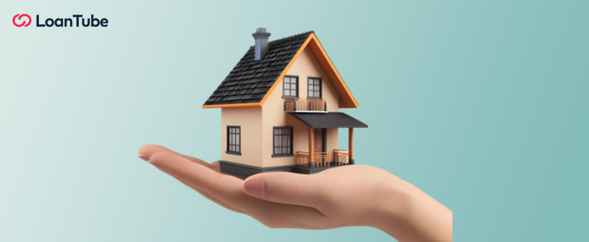 Illustration of a house with financial growth icons representing a home equity loan.
